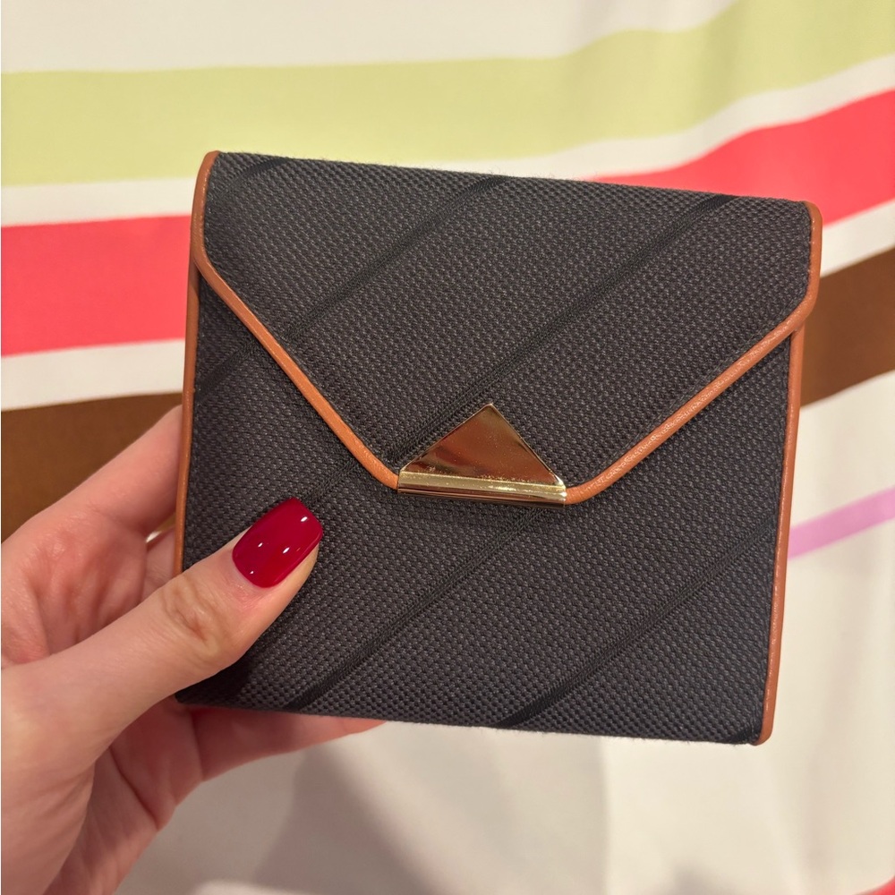 Shiseido Black and Tan Women's Wallet with Gold Accent